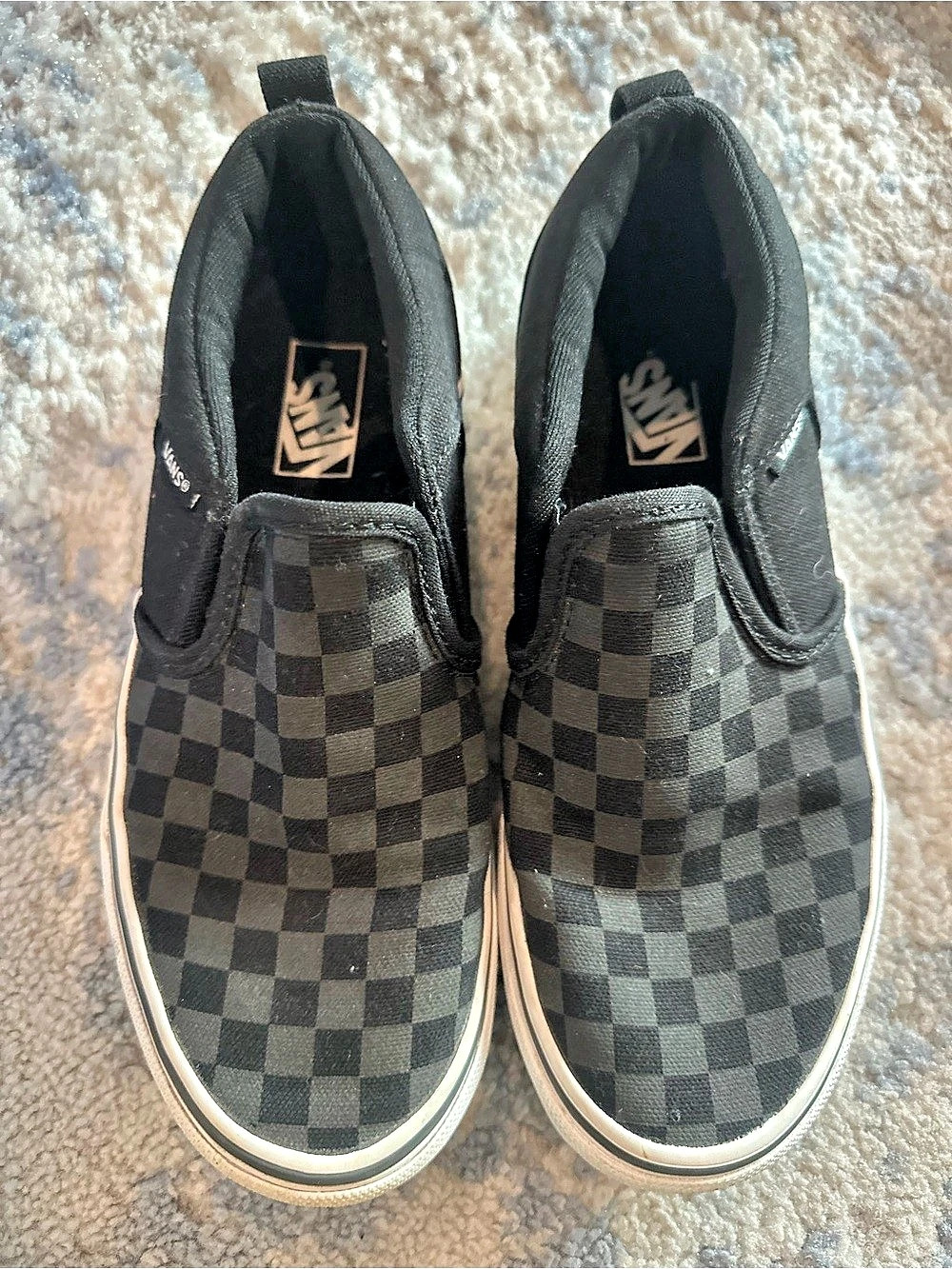 Vans Asher Black Charcoal Checkerboard Slip On Sneakers 4Y